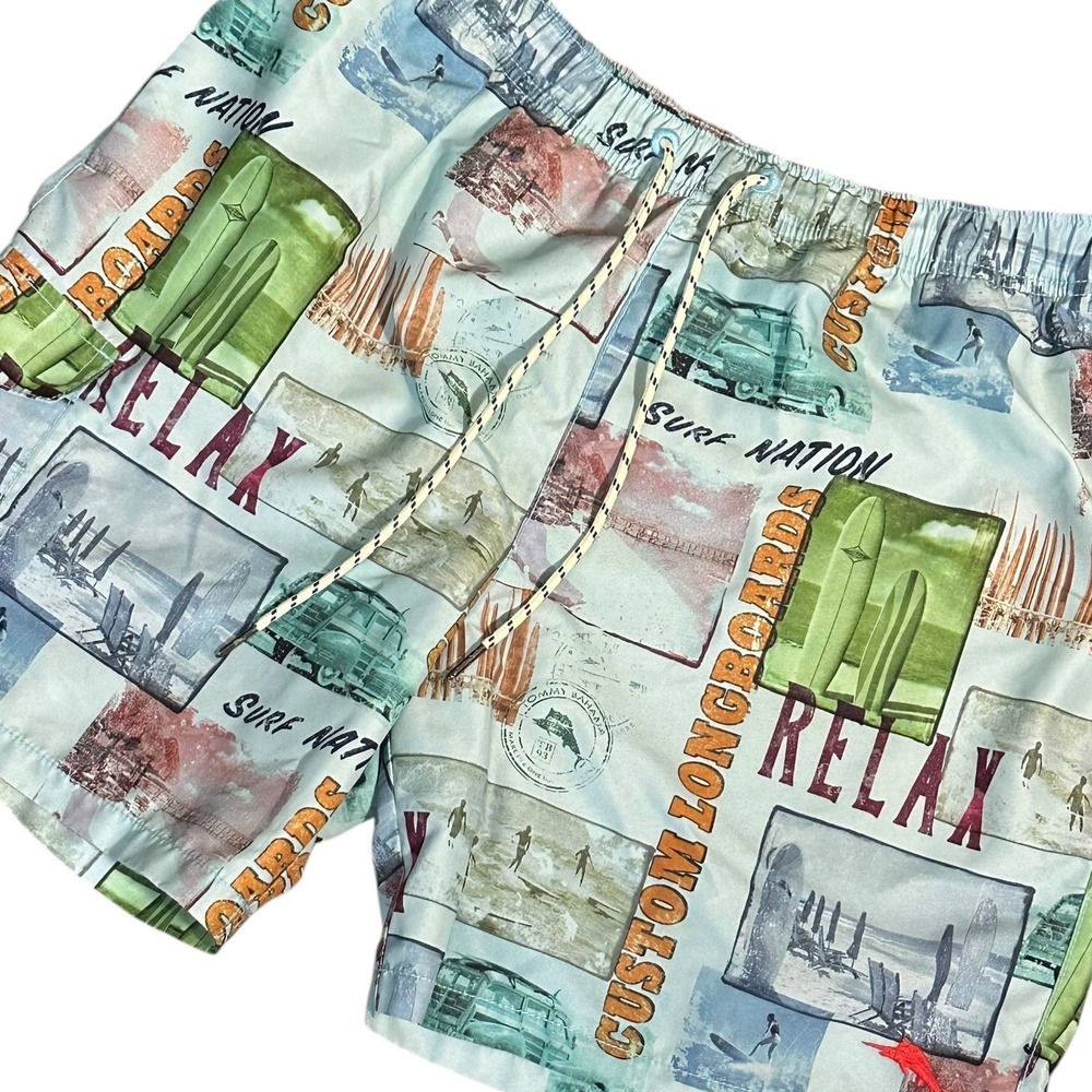Tommy Bahama Relax Swim Trunks Men's Large Blue Postcard Surf‎ Board